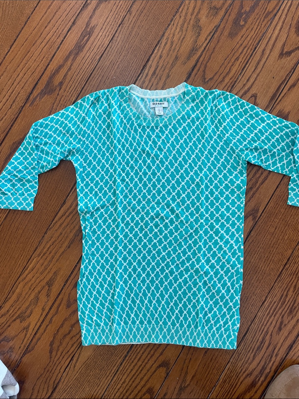 Old Navy Teal and White Geometric Knit Sweater Top
